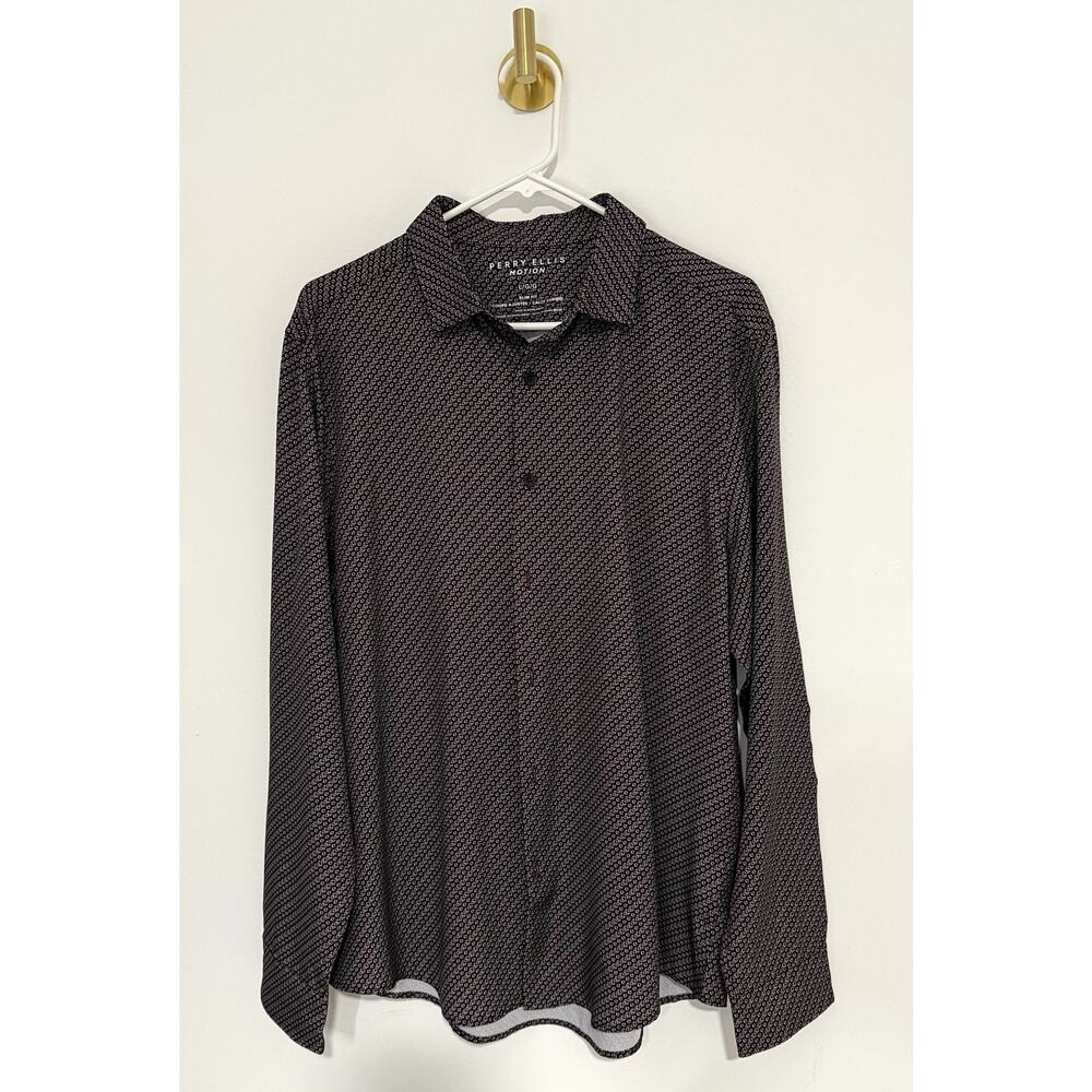 Perry Ellis Motion slim fit dress shirt button collar L